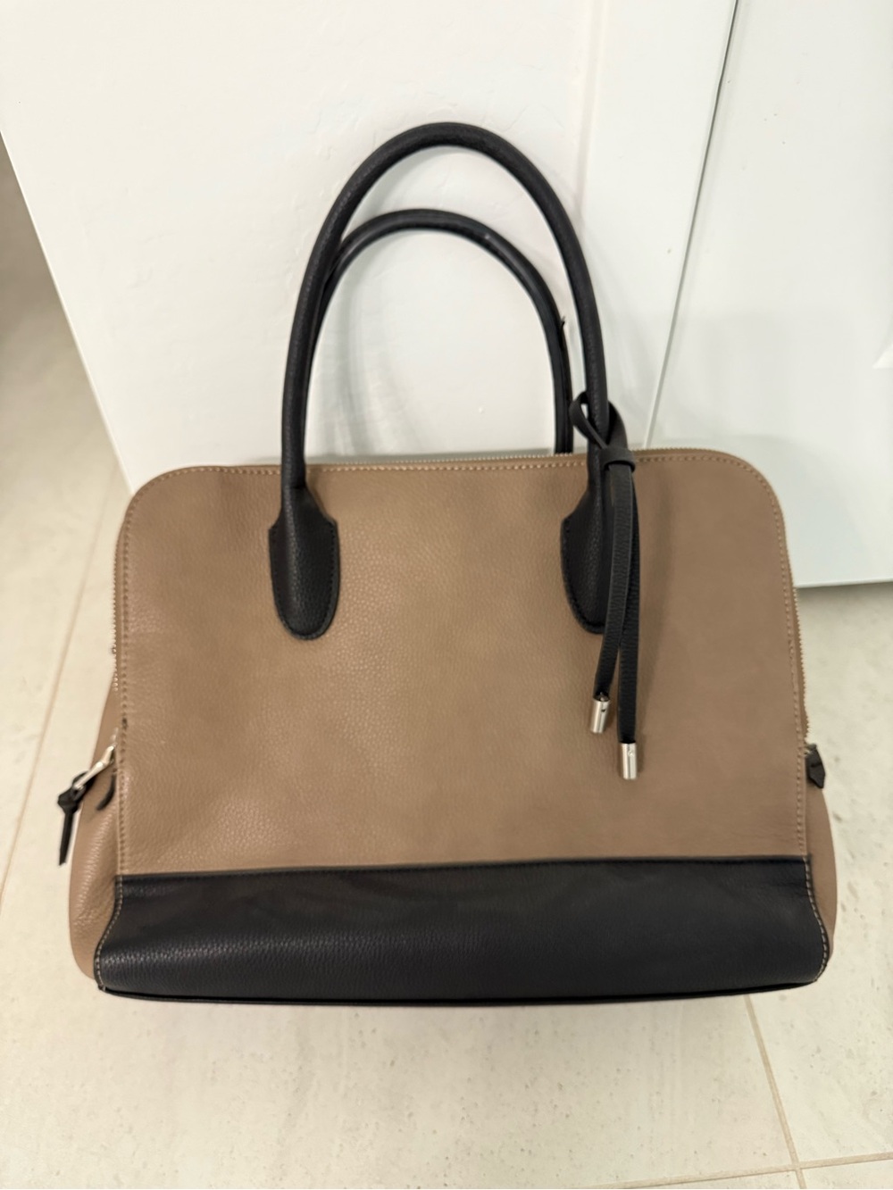 Urban Expressions Taupe and Black Dual-Handle Satchel